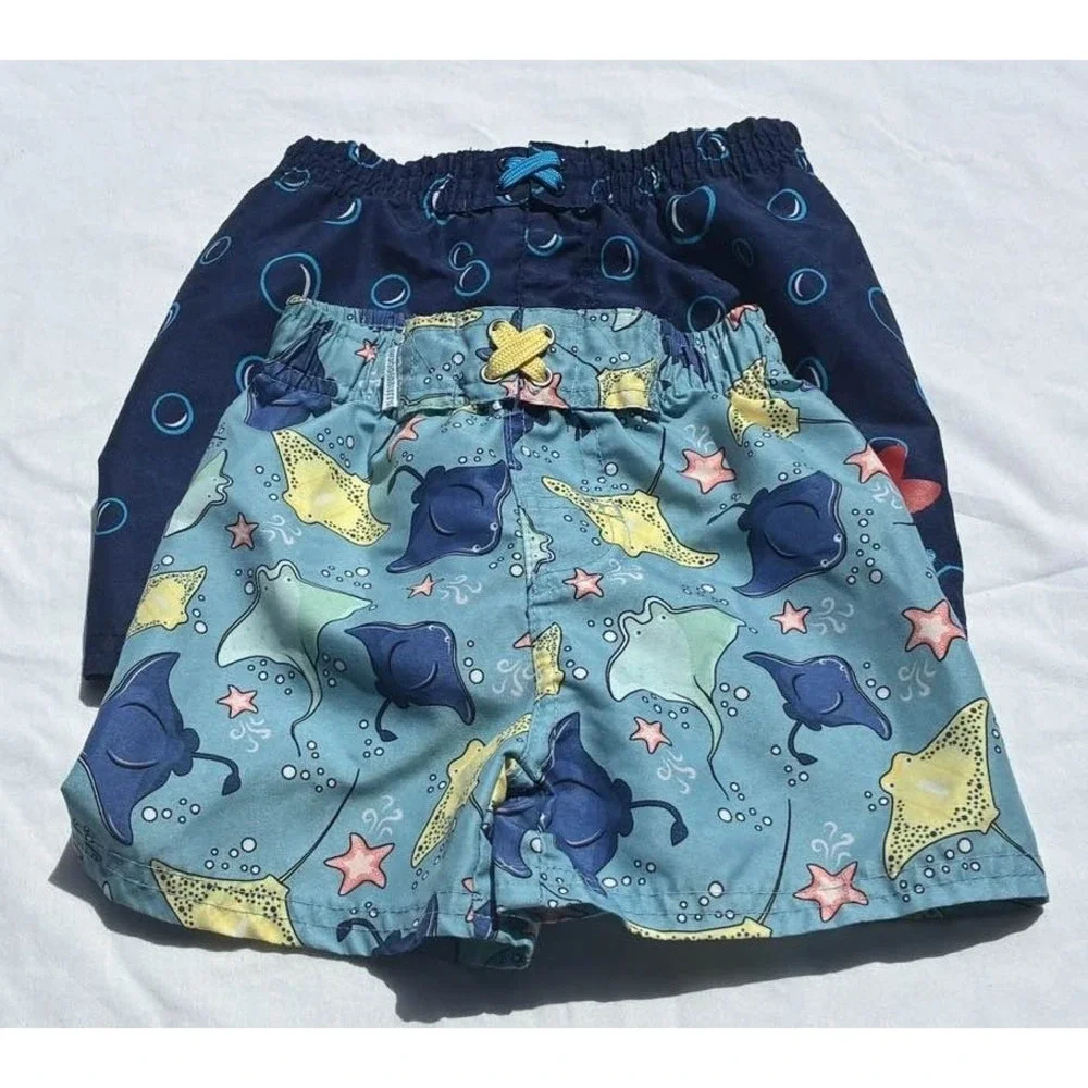 RuggedButts Swim Trunks Blue Boys 18-24M Stingray Crab Lot of 2 Crab Beach